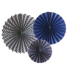 15" Paper Lanterns Decorative Hanging Fan Set 'Navy/White' (3 pieces)